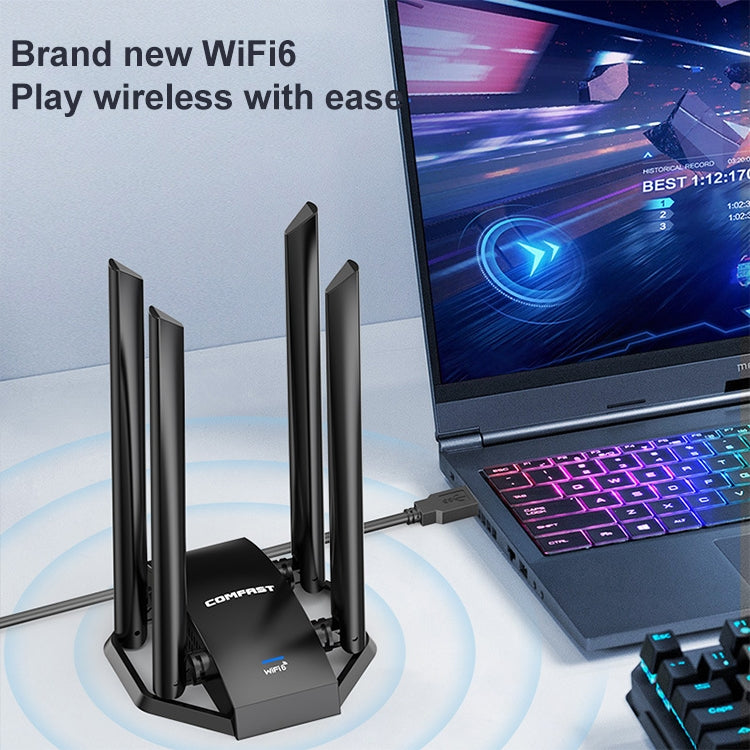 COMFAST CF-966AX Free-drive Dual Band 1800Mbps USB3.0 High Power Wireless WiFi 6 Adapter, CF-966AX COMFAST CF-966AX Free-drive Dual Band 1800Mbps USB3.0 High Power Wireless WiFi 6 Adapter, CF-966AX